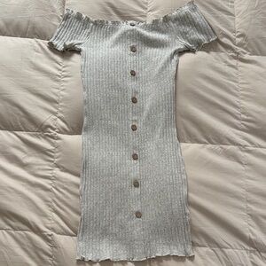 Love Tree Gray Off-Shoulder Button-Down Mini Dress Bodycon Large Runs Small NEW